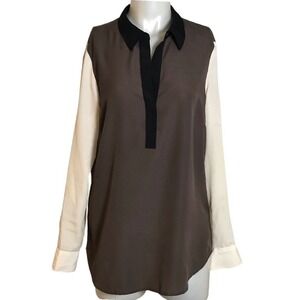 ANN‎ TAYLOR GREY BLACK & WHITE COLOR BLOCK SHIRT